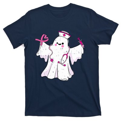 Boo Nurse Ghost Scrub Top Halloween Breast Cancer Awareness T-Shirt