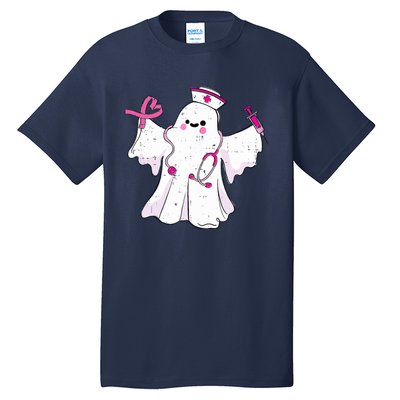 Boo Nurse Ghost Scrub Top Halloween Breast Cancer Awareness Tall T-Shirt