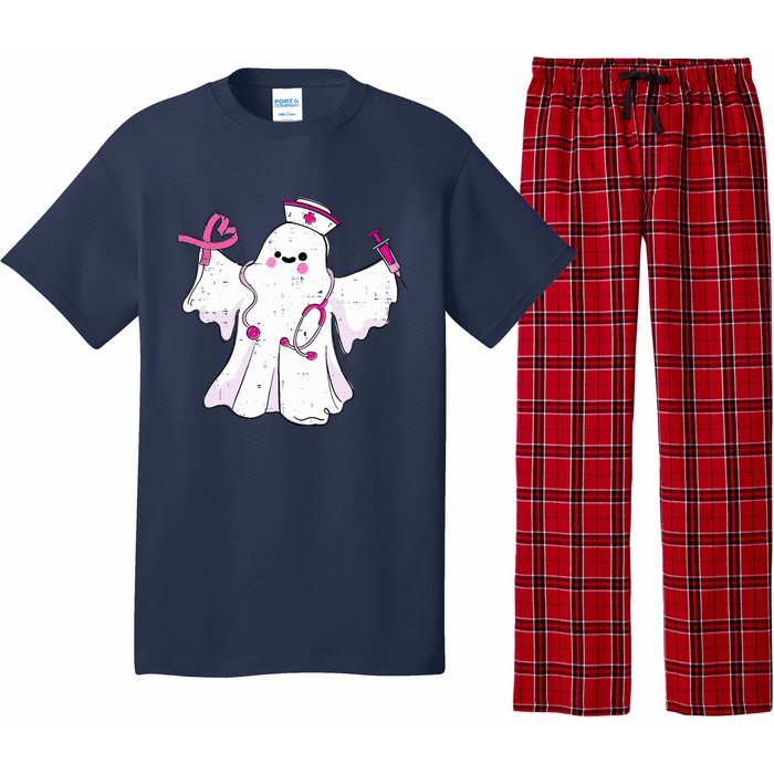 Boo Nurse Ghost Scrub Top Halloween Breast Cancer Awareness Pajama Set