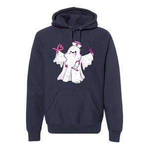 Boo Nurse Ghost Scrub Top Halloween Breast Cancer Awareness Premium Hoodie