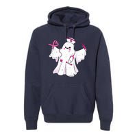 Boo Nurse Ghost Scrub Top Halloween Breast Cancer Awareness Premium Hoodie