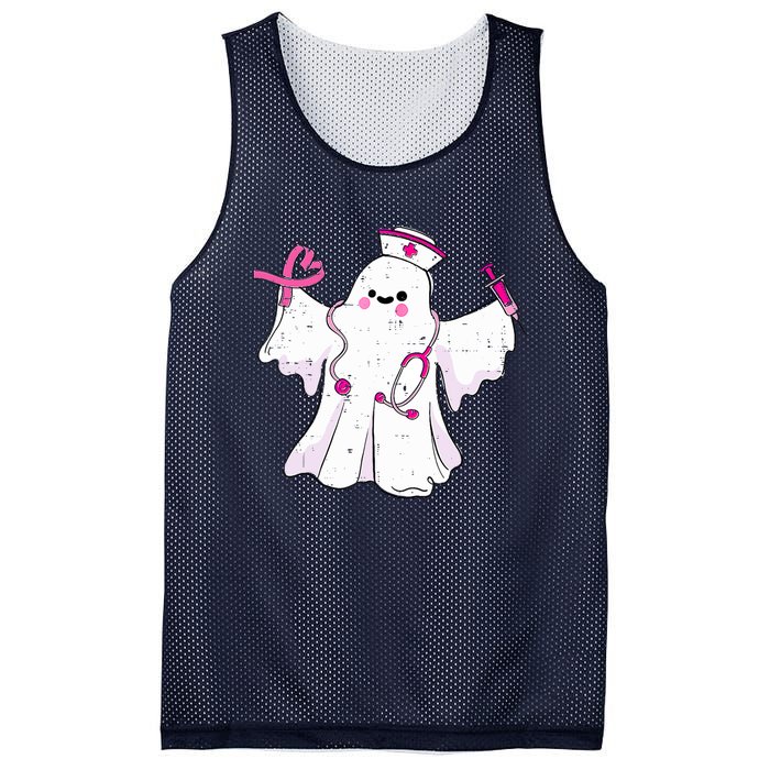 Boo Nurse Ghost Scrub Top Halloween Breast Cancer Awareness Mesh Reversible Basketball Jersey Tank