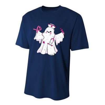 Boo Nurse Ghost Scrub Top Halloween Breast Cancer Awareness Performance Sprint T-Shirt