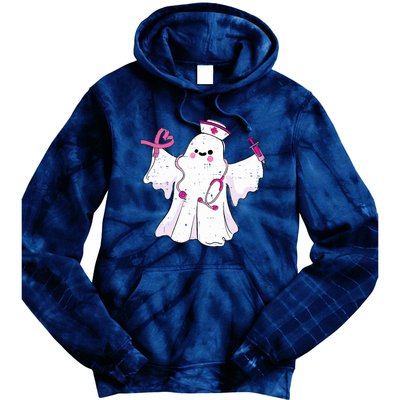 Boo Nurse Ghost Scrub Top Halloween Breast Cancer Awareness Tie Dye Hoodie