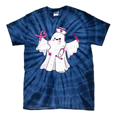 Boo Nurse Ghost Scrub Top Halloween Breast Cancer Awareness Tie-Dye T-Shirt