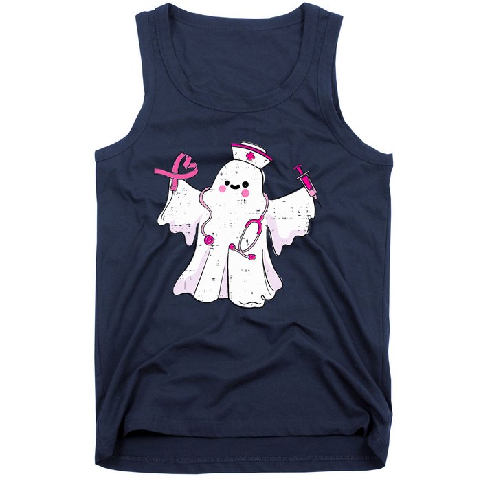 Boo Nurse Ghost Scrub Top Halloween Breast Cancer Awareness Tank Top