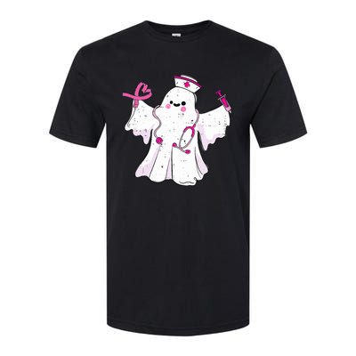 Boo Nurse Ghost Scrub Top Halloween Breast Cancer Awareness Softstyle CVC T-Shirt