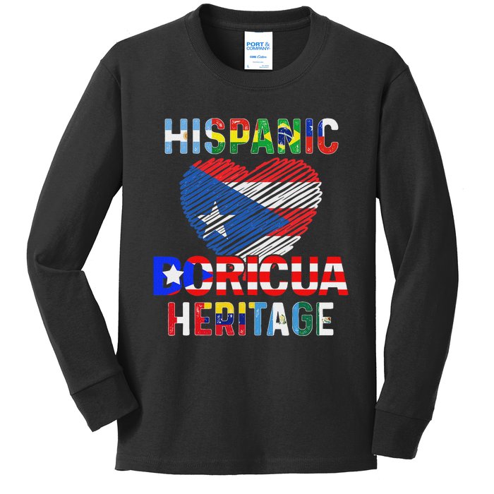 Boricua National Hispanic Heritage Month Puerto Rico Flag Kids Long Sleeve Shirt