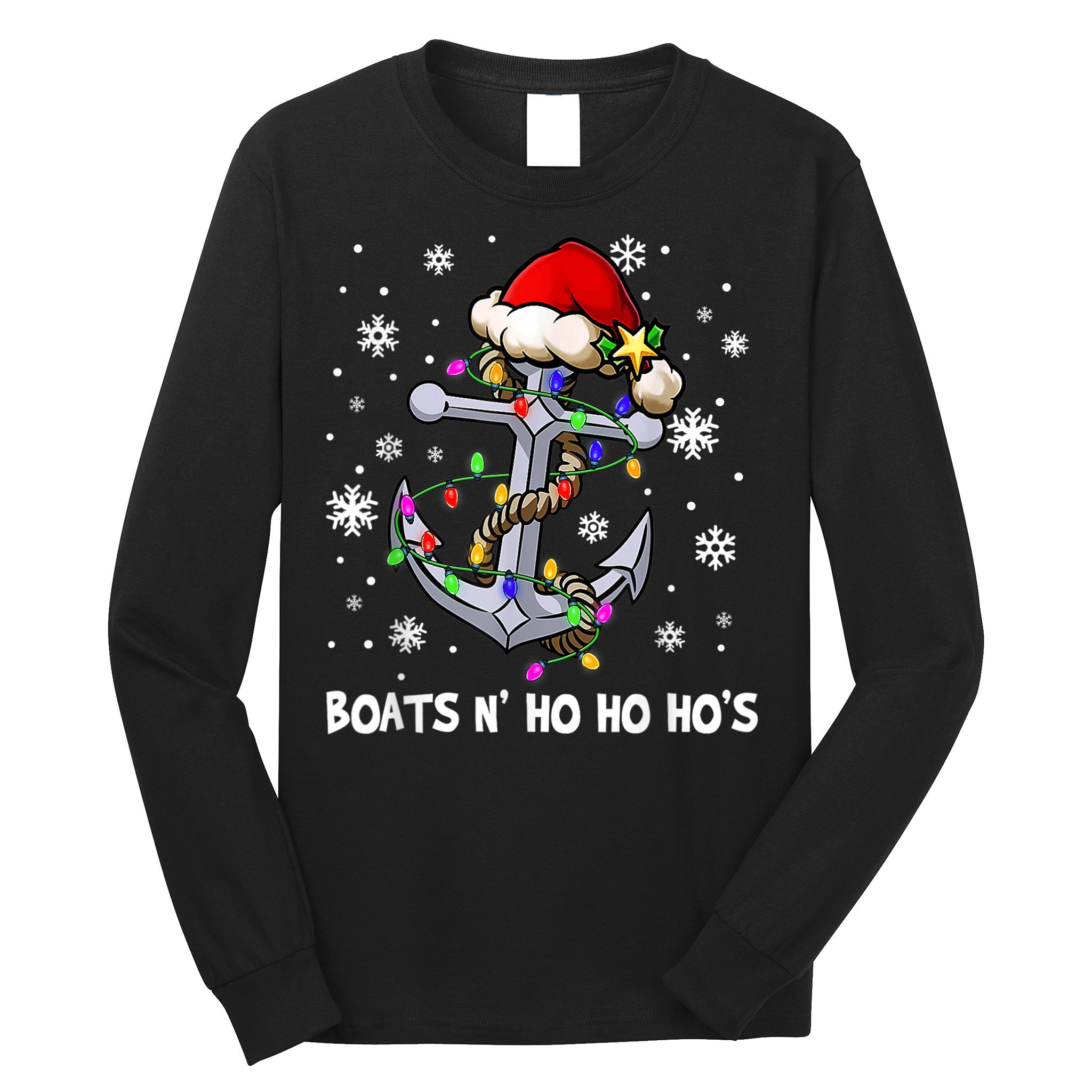 Boats N Ho Ho Hos Christmas Pajama Funny Humor X Mas Boating Long Sleeve Shirt