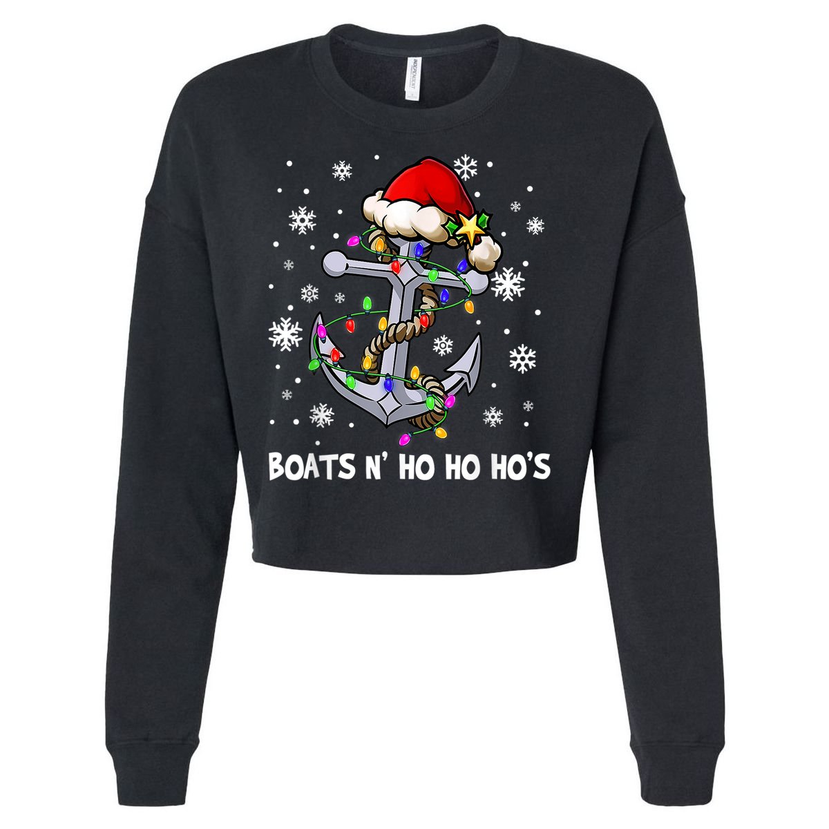 Boats N Ho Ho Hos Christmas Pajama Funny Humor X Mas Boating Cropped Pullover Crew