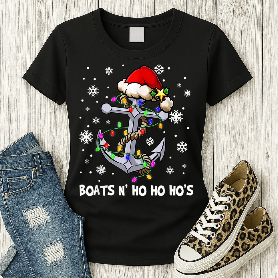 Boats N Ho Ho Hos Christmas Pajama Funny Humor X Mas Boating Womens T-Shirt