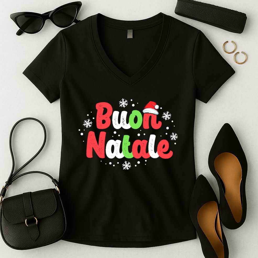 Buon Natale Italy Pride Xmas Holiday Italian Christmas Women's V-Neck T-Shirt