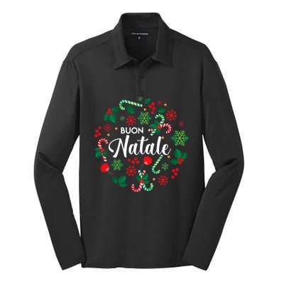 Buon Natale Italian Merry Christmas Holiday Greeting Xmas Silk Touch Performance Long Sleeve Polo