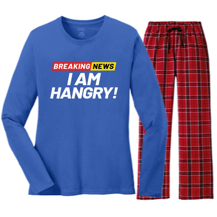 Breaking News I Dont Care I Am Hangry Meaning Hungry Angry Cute Gift Women's Long Sleeve Flannel Pajama Set 