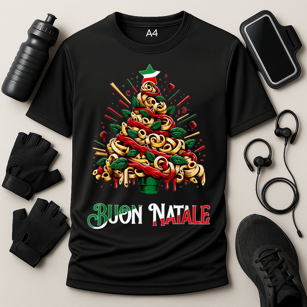 Buon Natale Italian Pasta Christmas Tree Xmas Cooling Performance Crew T-Shirt