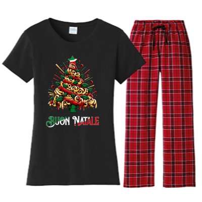 Buon Natale Italian Pasta Christmas Tree Xmas Women's Flannel Pajama Set