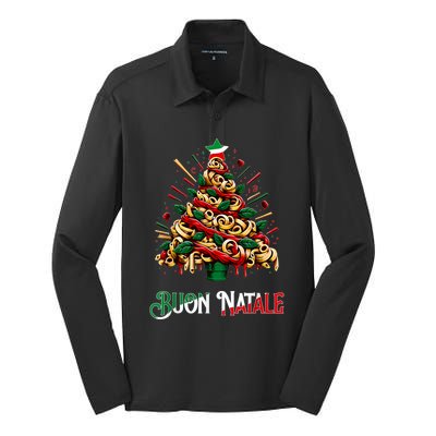 Buon Natale Italian Pasta Christmas Tree Xmas Silk Touch Performance Long Sleeve Polo