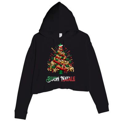 Buon Natale Italian Pasta Christmas Tree Xmas Crop Fleece Hoodie