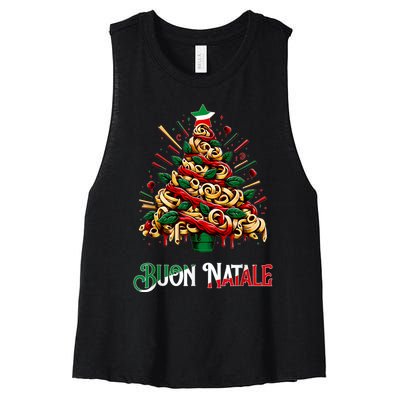 Buon Natale Italian Pasta Christmas Tree Xmas Women's Racerback Cropped Tank