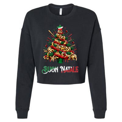 Buon Natale Italian Pasta Christmas Tree Xmas Cropped Pullover Crew