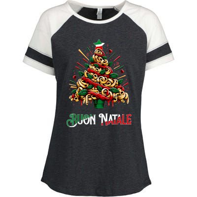 Buon Natale Italian Pasta Christmas Tree Xmas Enza Ladies Jersey Colorblock Tee