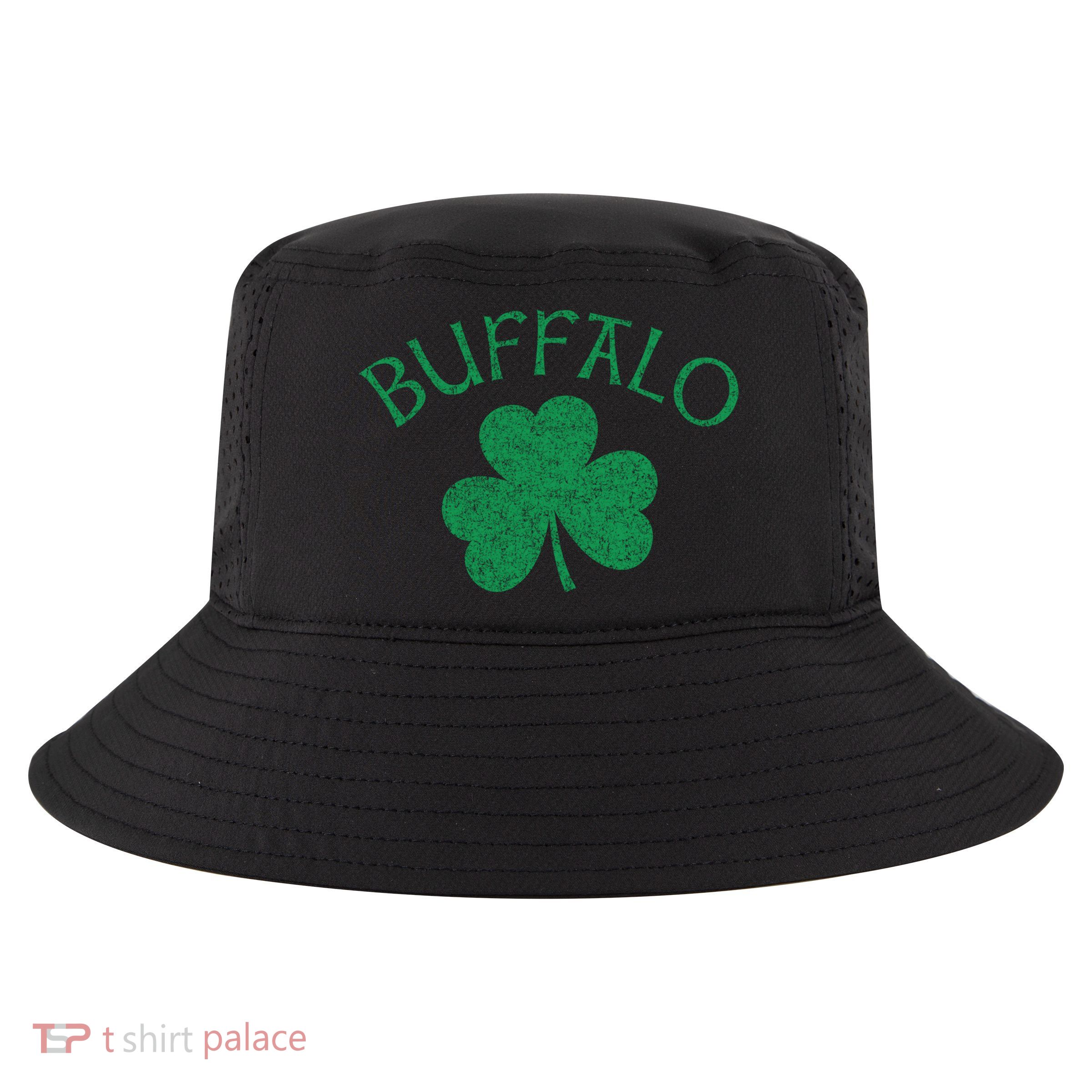 Buffalo Ny Irish Shamrock Distressed Green Print Meaningful Gift Cool Comfort Performance Bucket Hat