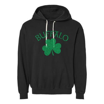 Buffalo Ny Irish Shamrock Distressed Green Print Meaningful Gift Garment-Dyed Fleece Hoodie