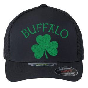 Buffalo Ny Irish Shamrock Distressed Green Print Meaningful Gift Flexfit Unipanel Trucker Cap