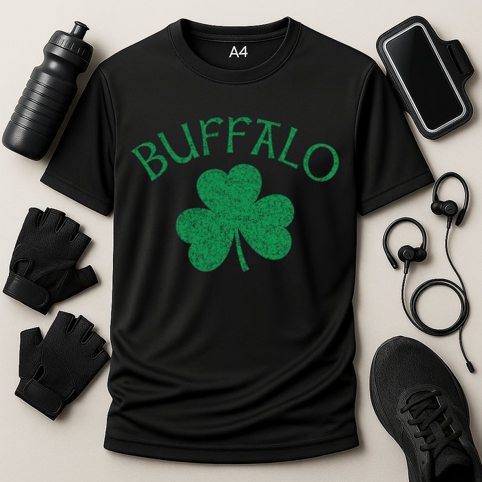 Buffalo Ny Irish Shamrock Distressed Green Print Meaningful Gift Cooling Performance Crew T-Shirt