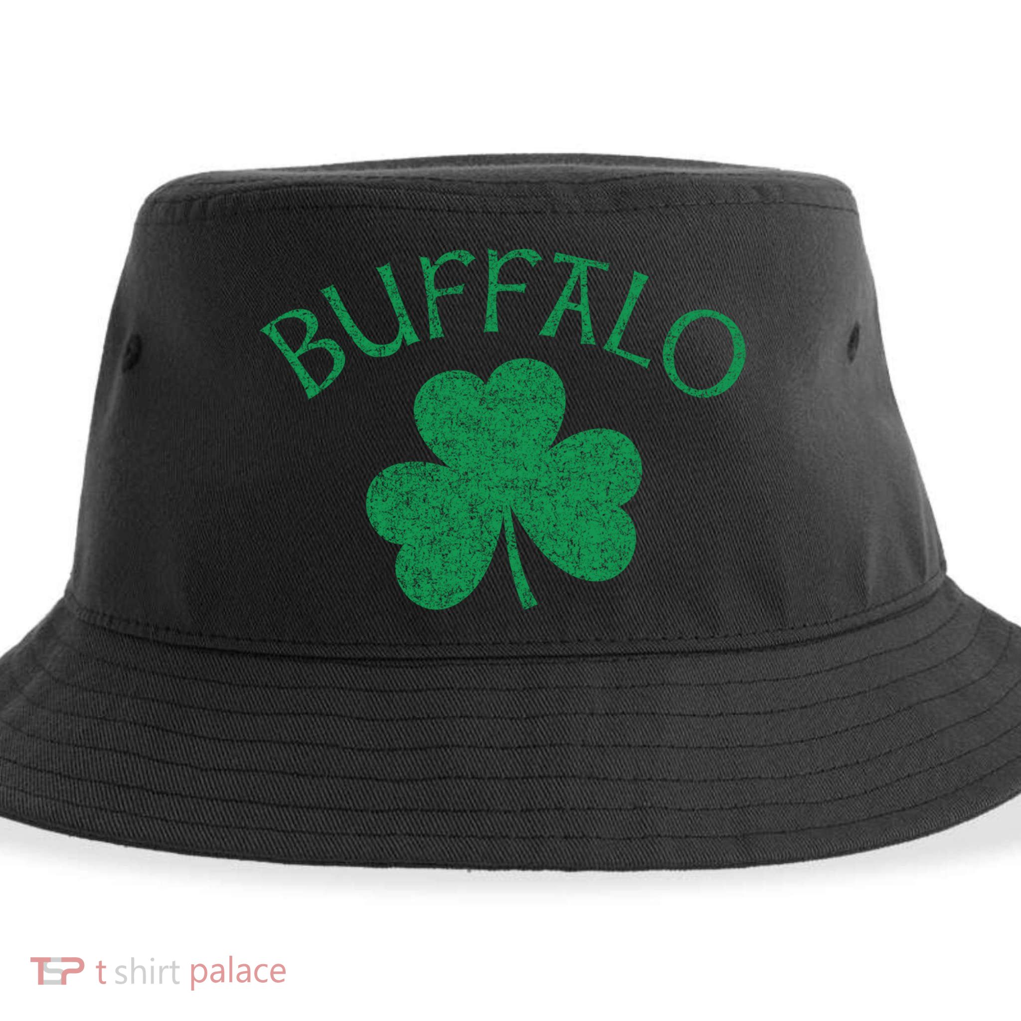 Buffalo Ny Irish Shamrock Distressed Green Print Meaningful Gift Sustainable Bucket Hat