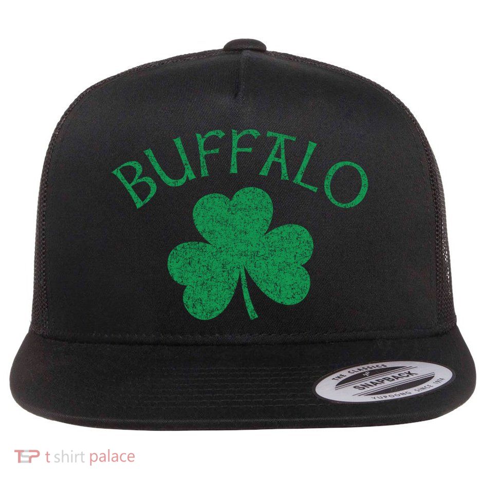 Buffalo Ny Irish Shamrock Distressed Green Print Meaningful Gift Flatbill Hat