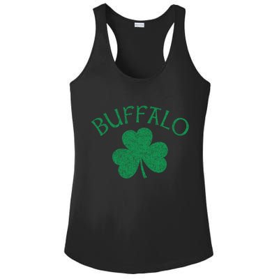 Buffalo Ny Irish Shamrock Distressed Green Print Meaningful Gift Ladies PosiCharge Competitor Racerback Tank