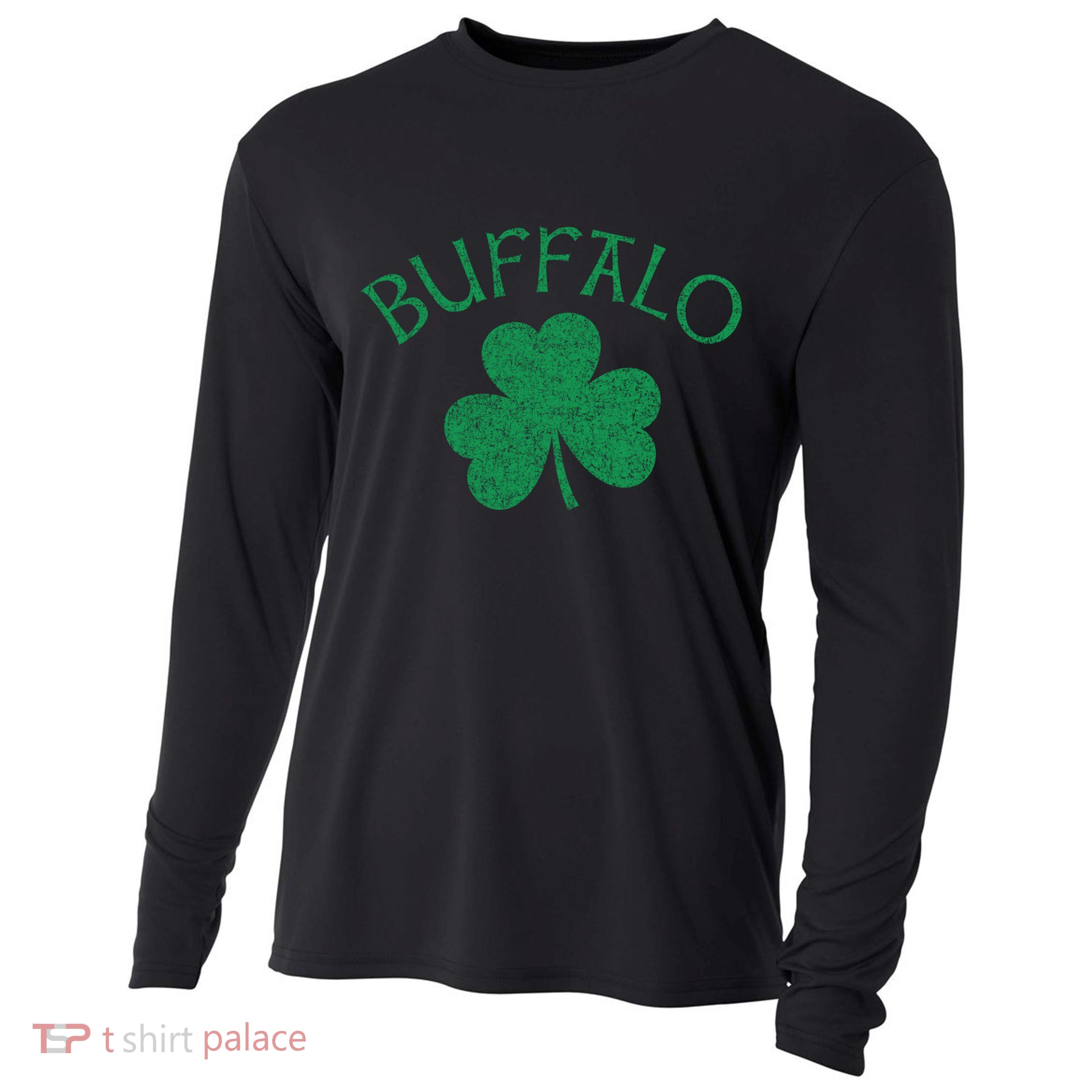 Buffalo Ny Irish Shamrock Distressed Green Print Meaningful Gift Cooling Performance Long Sleeve Crew