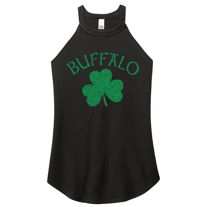 Buffalo Ny Irish Shamrock Distressed Green Print Meaningful Gift Women's Perfect Tri Rocker Tank