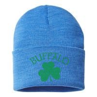 Buffalo Ny Irish Shamrock Distressed Green Print Meaningful Gift Sustainable Knit Beanie