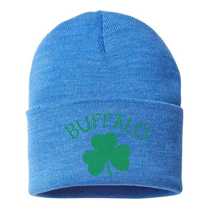 Buffalo Ny Irish Shamrock Distressed Green Print Meaningful Gift Sustainable Knit Beanie