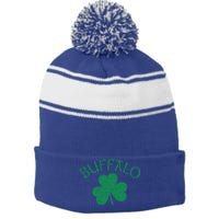 Buffalo Ny Irish Shamrock Distressed Green Print Meaningful Gift Stripe Pom Pom Beanie