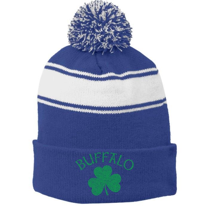 Buffalo Ny Irish Shamrock Distressed Green Print Meaningful Gift Stripe Pom Pom Beanie