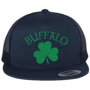 Buffalo Ny Irish Shamrock Distressed Green Print Meaningful Gift Flat Bill Trucker Hat