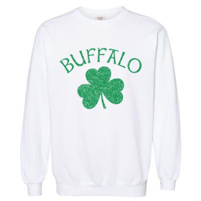 Buffalo Ny Irish Shamrock Distressed Green Print Meaningful Gift Garment-Dyed Sweatshirt