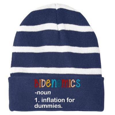 Bidenomics Noun Inflation For Dummies Funny Joe Biden Political Striped Beanie with Solid Band