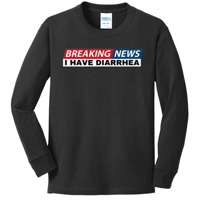 Breaking News I Have Diarrhea Funny Joke Humor Poop Pooping Kids Long Sleeve Shirt