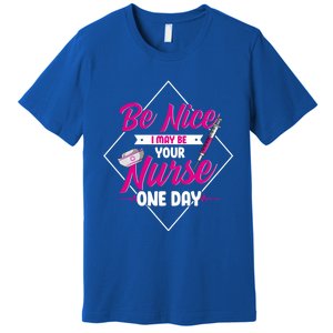 Be Nice I May Be Your Nurse Some Day Funny Rn Nurse Student Meaningful Gift Premium T-Shirt