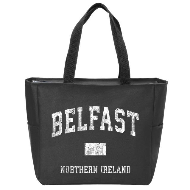 Belfast Northern Ireland Vintage Athletic Sports Design V Neck Zip Tote Bag