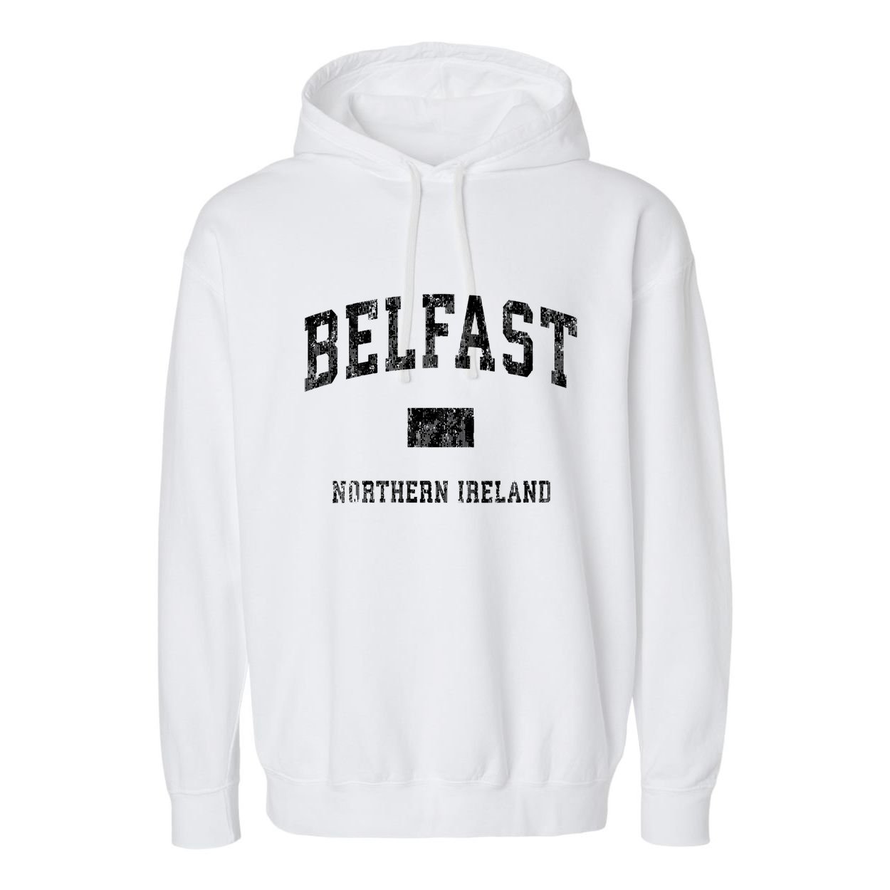 Belfast Northern Ireland Vintage Athletic Sports Design V Neck Garment-Dyed Fleece Hoodie