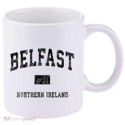 Belfast Northern Ireland Vintage Athletic Sports Design V Neck 11oz C Handle Ceramic Mug