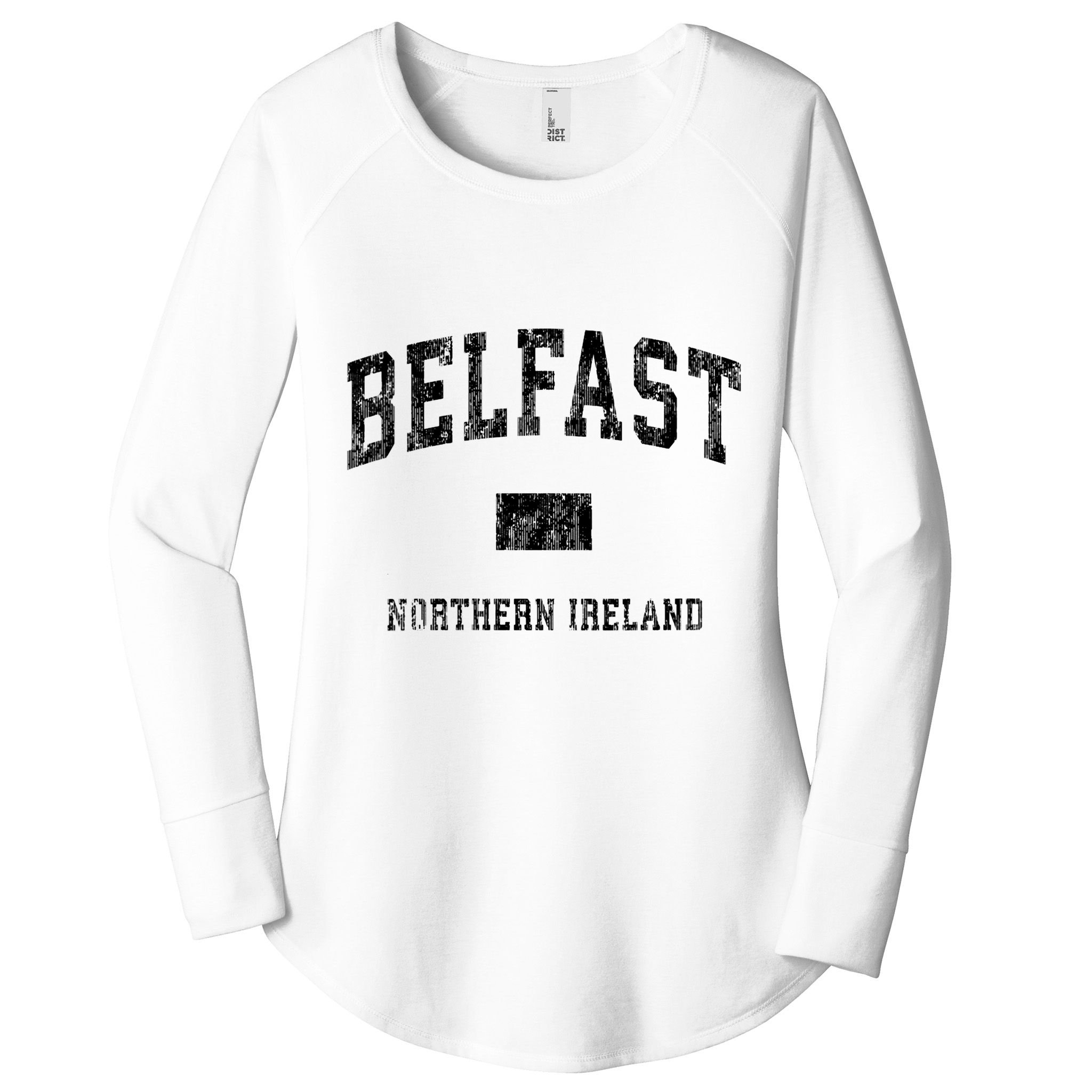 Belfast Northern Ireland Vintage Athletic Sports Design V Neck Women's Perfect Tri Tunic Long Sleeve Shirt