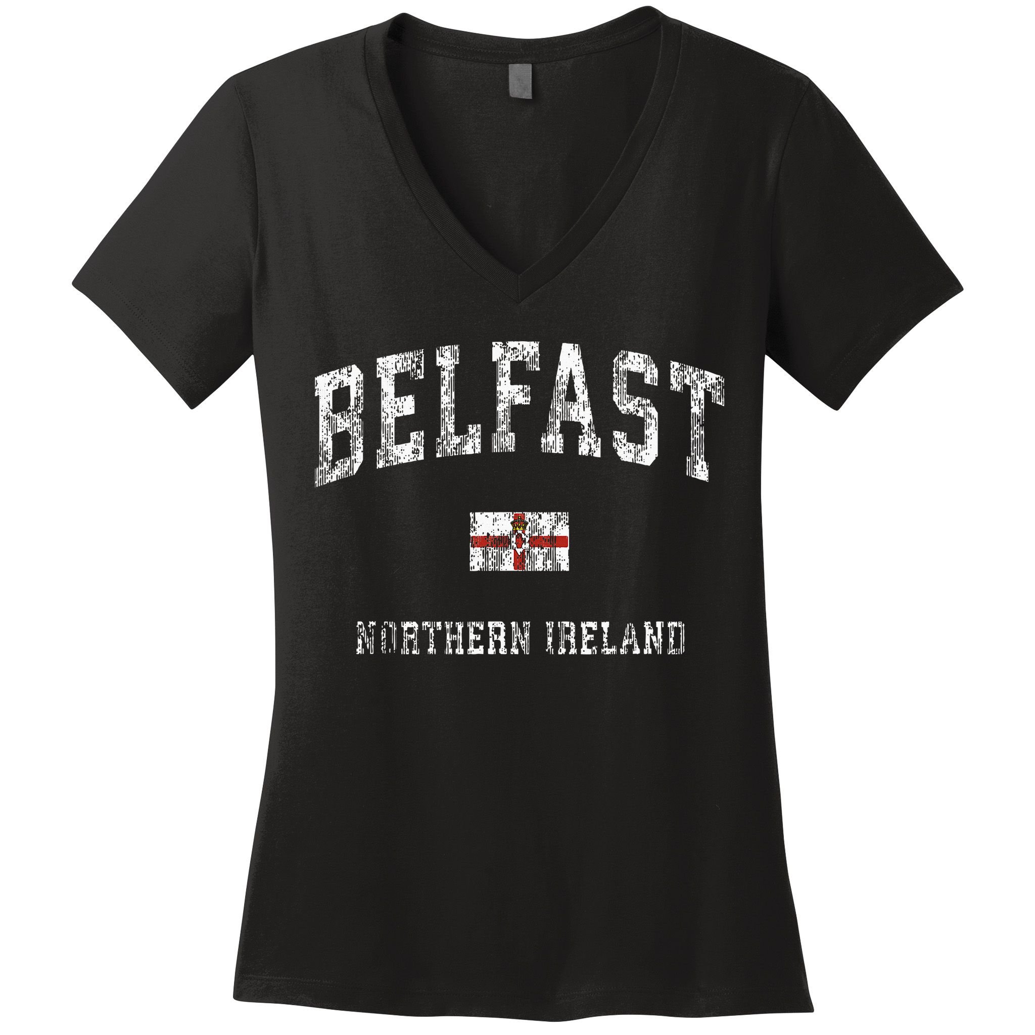 Belfast Northern Ireland Vintage Athletic Sports Design Women's V-Neck T-Shirt