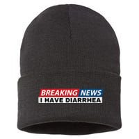 Breaking News I Have Diarrhea Funny Joke Humor Poop Pooping Sustainable Knit Beanie