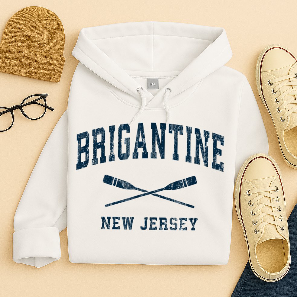 Brigantine New Jersey Vintage Nautical Paddles Sports Oars Hoodie